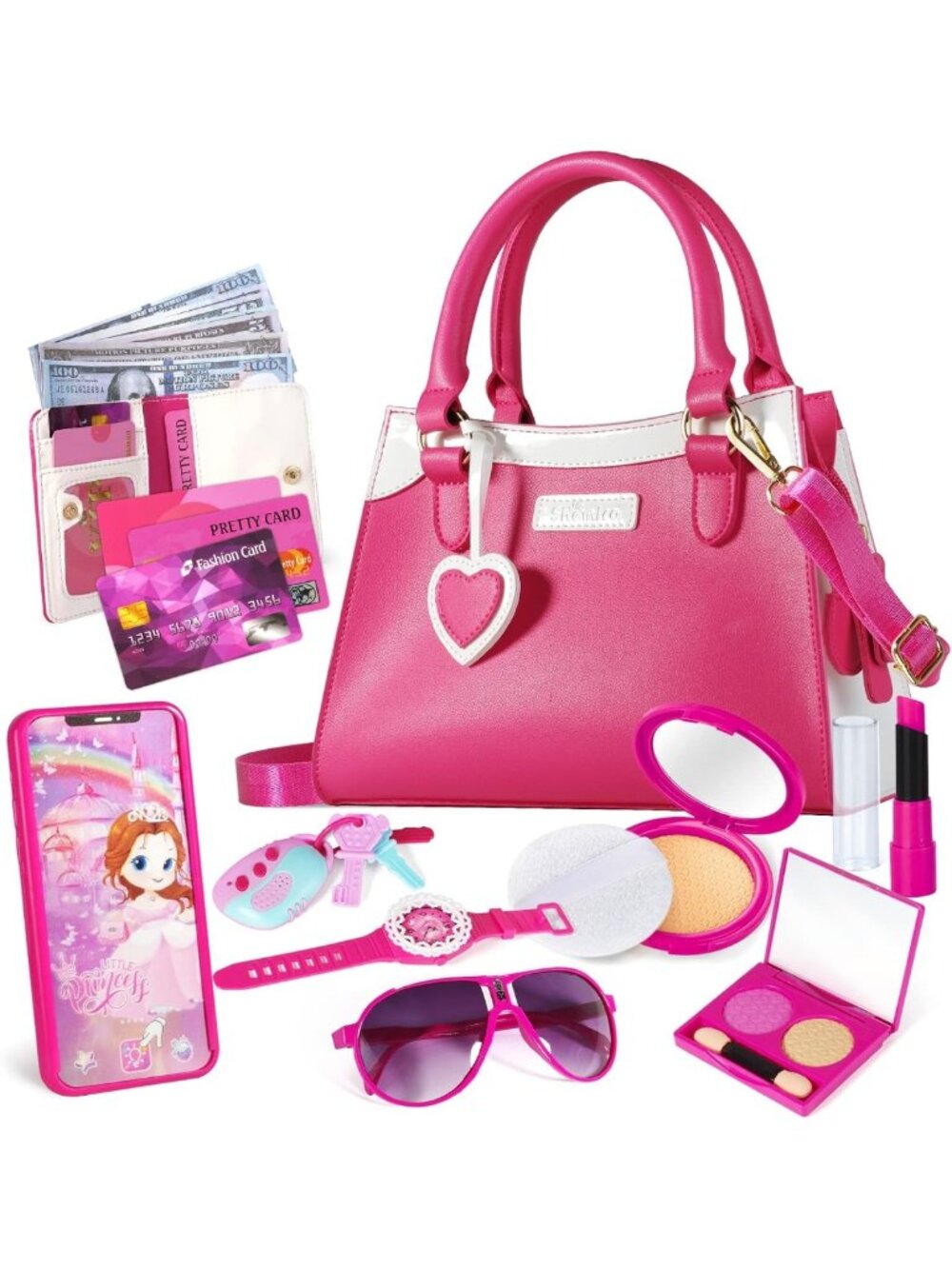 Pink Play Purse for Girls 3-8, Princess Pretend Toy with Accessories, Gift Idea